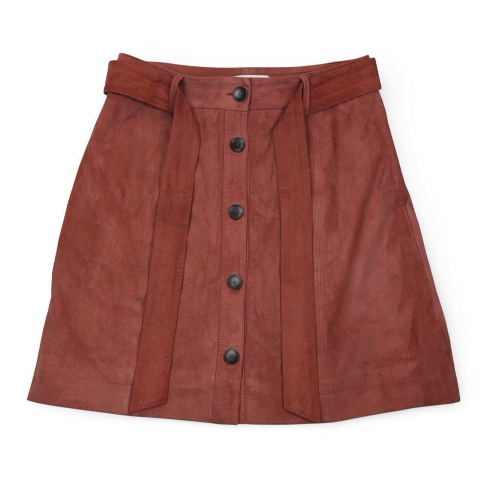 Joie‎ Neida 100% Lamb Leather Button Front Mini Skirt Desert Spice Size 6